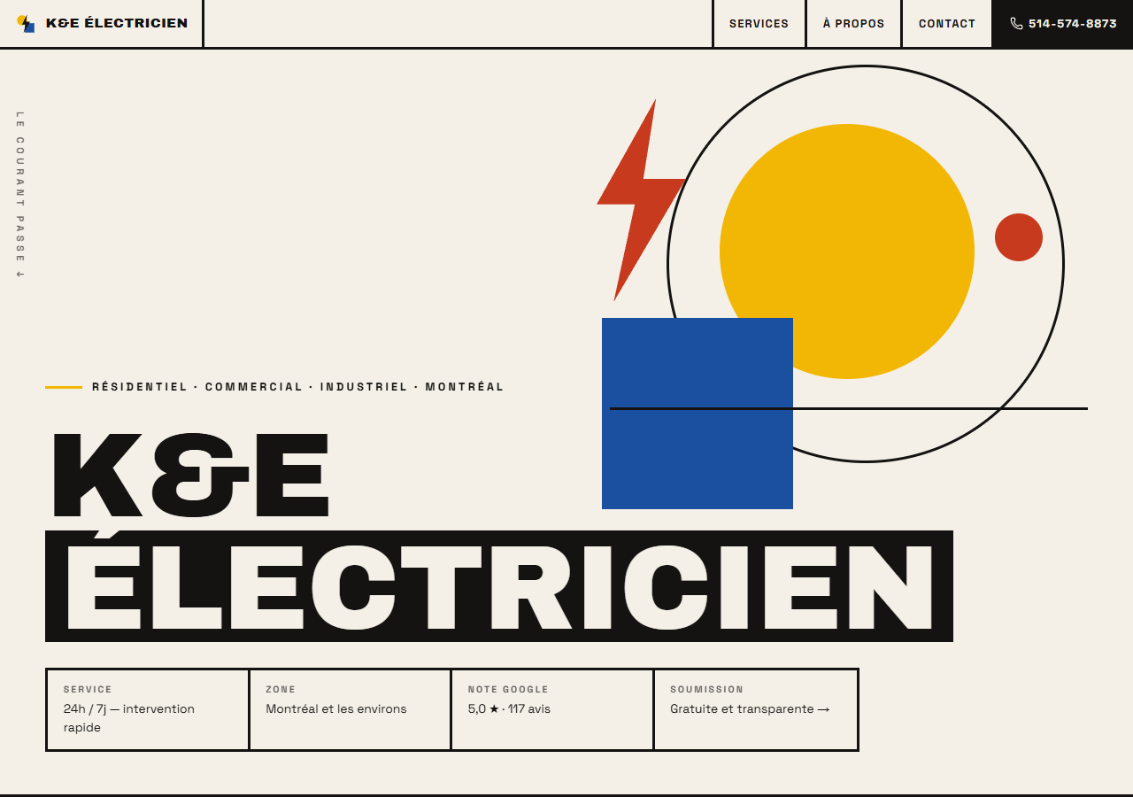 Bold website concept for a Montreal electrician