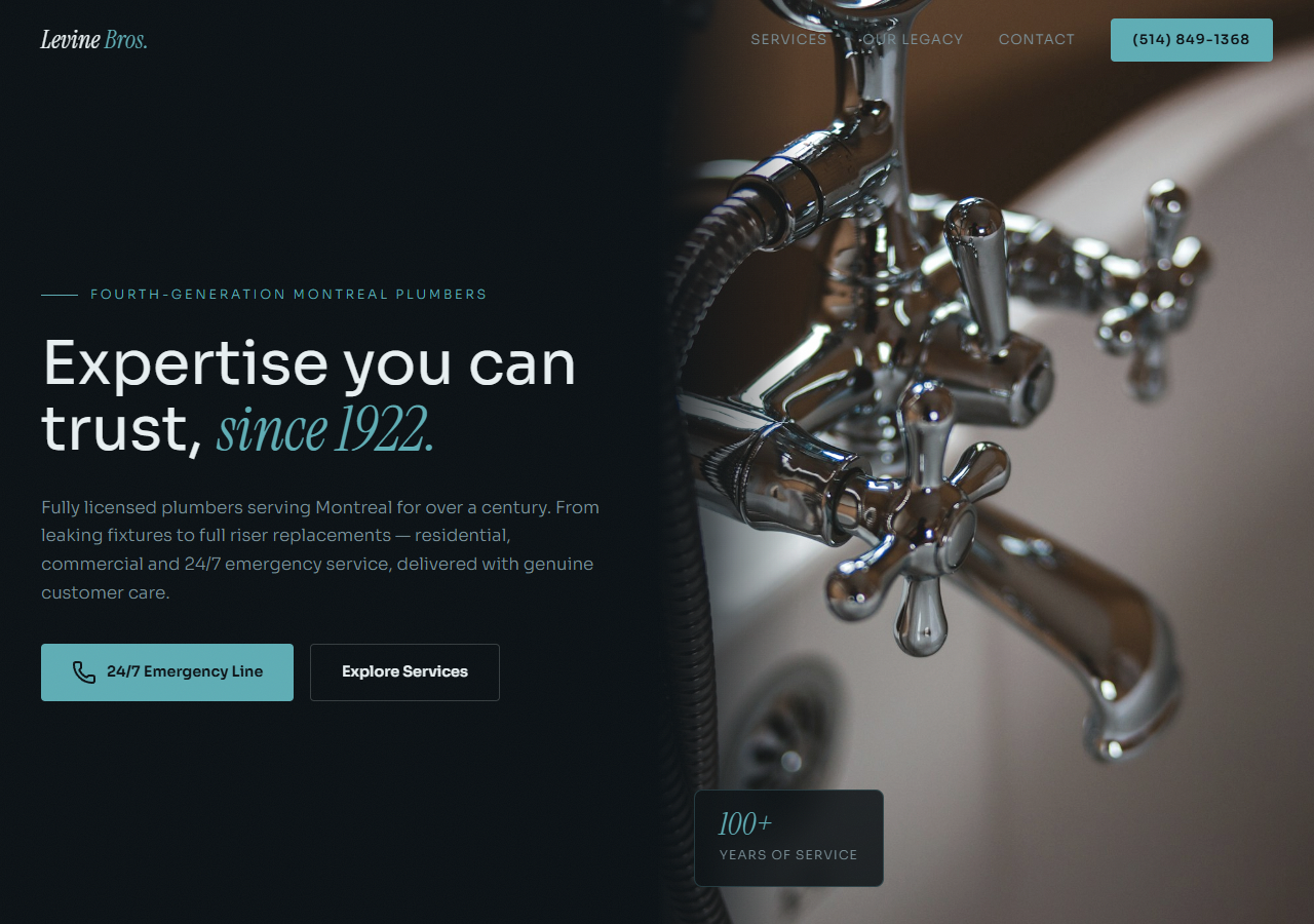 Website concept for a heritage Montreal plumbing company